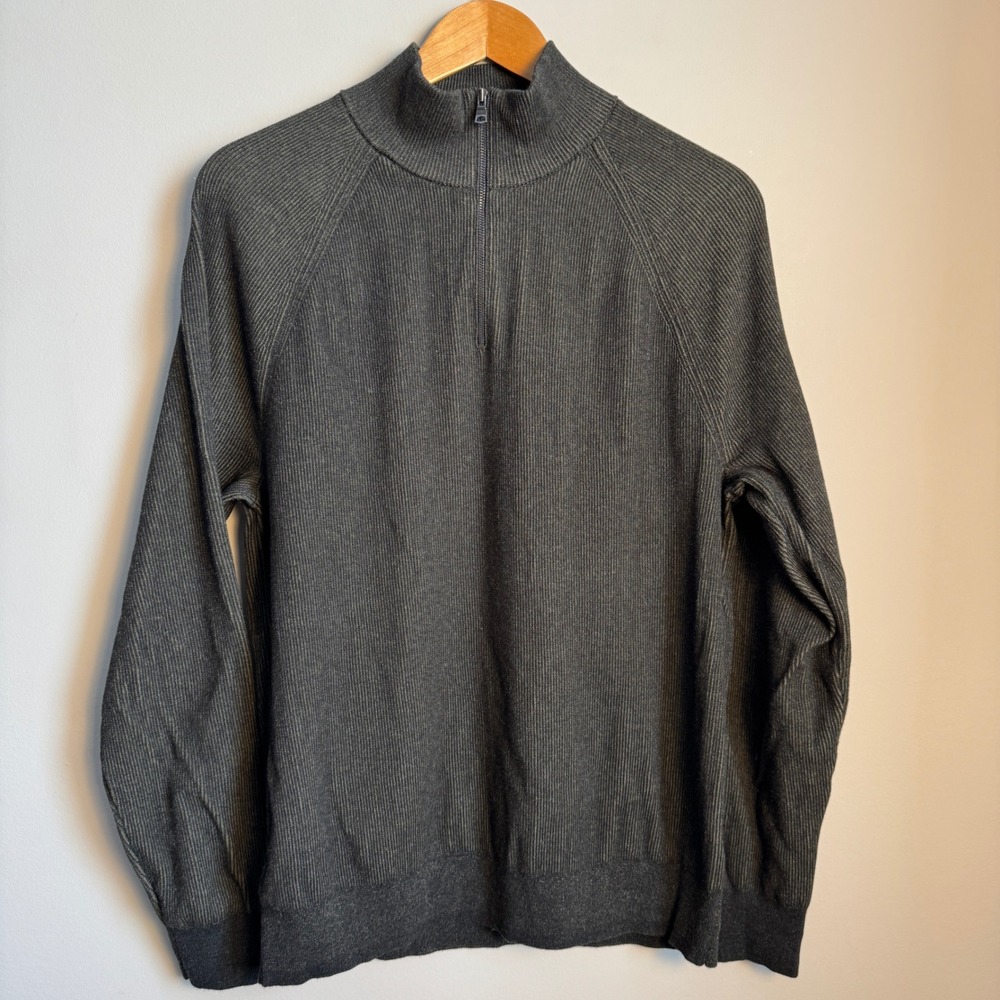 Banana Republic Mens Gray Supima Cotton 1/4 Zip Pullover Polo Top Large Ribbed